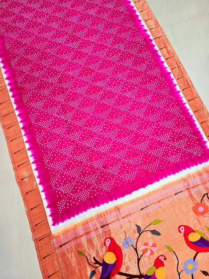 Gulab | fuchsia bandhni single muniya paithani