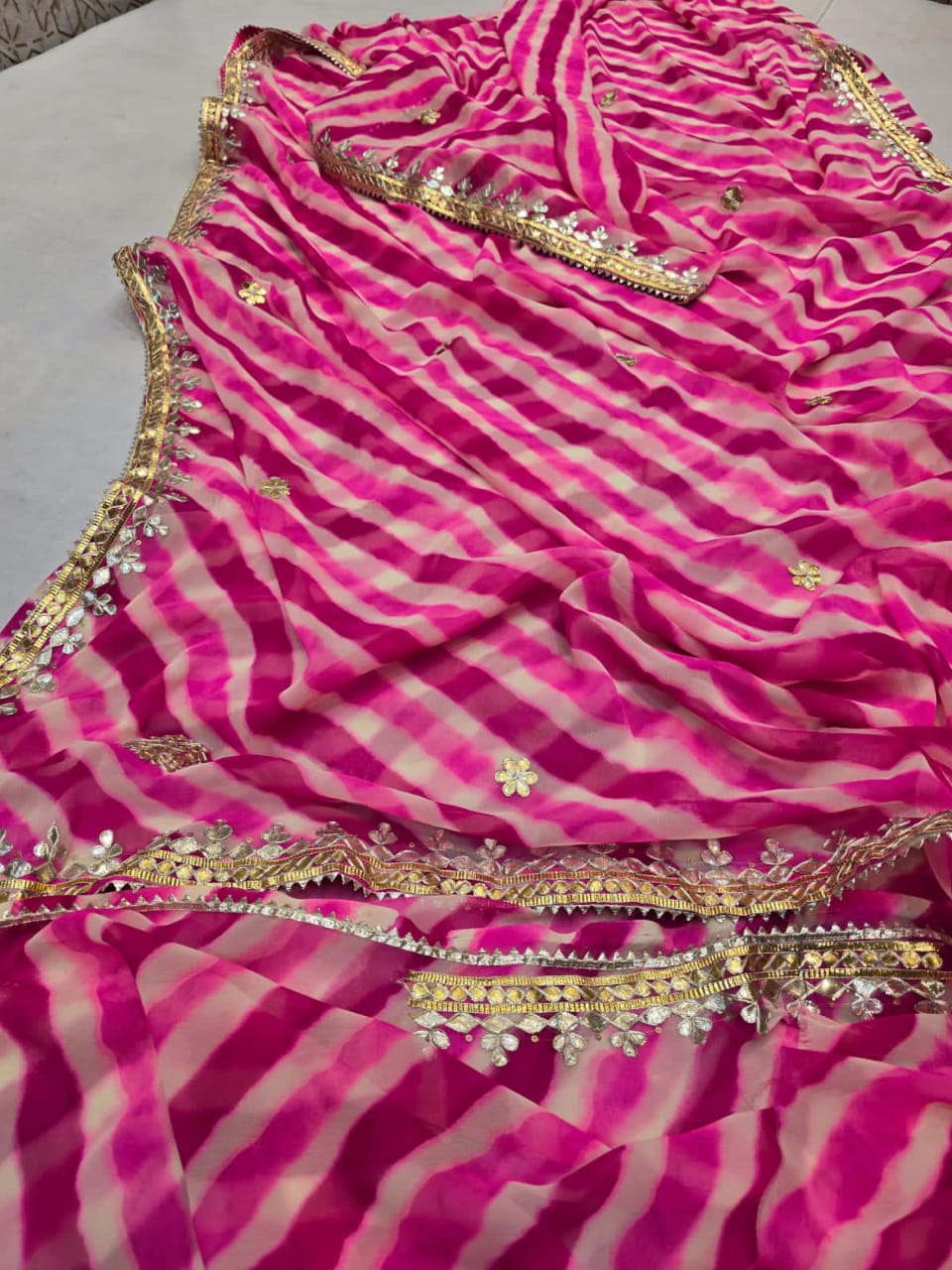 Kamalakshi | Georgette Lehariya Saree with GotaPatti work