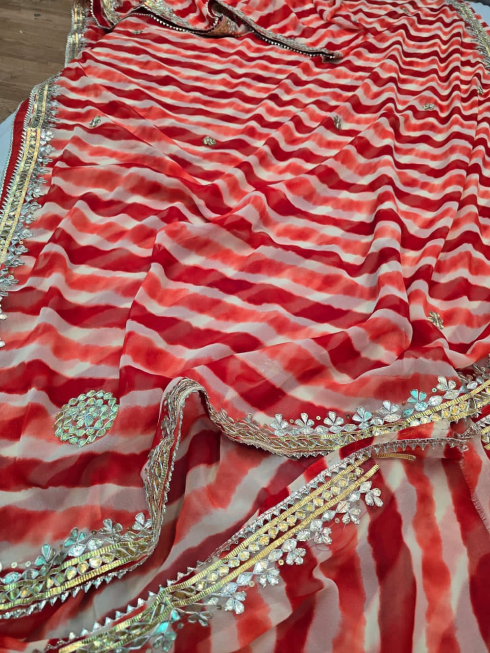 Pancharangi | Georgette Lehariya Saree with GotaPatti work
