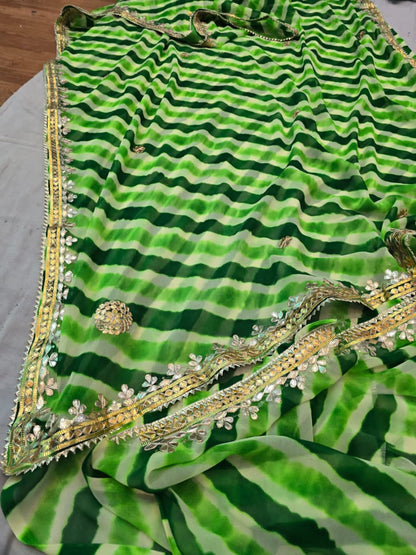 Beenakshi | Georgette Lehariya Saree with GotaPatti work