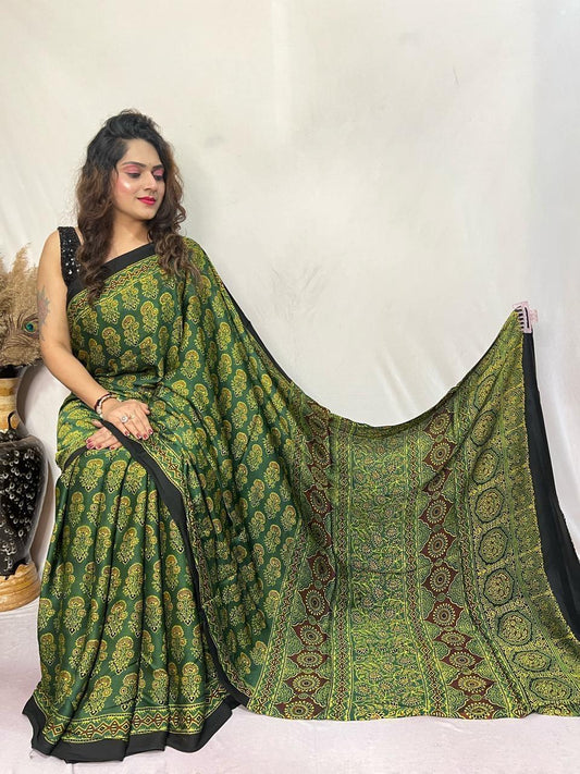 Shiza | Ajrakh Saree on Modal Silk