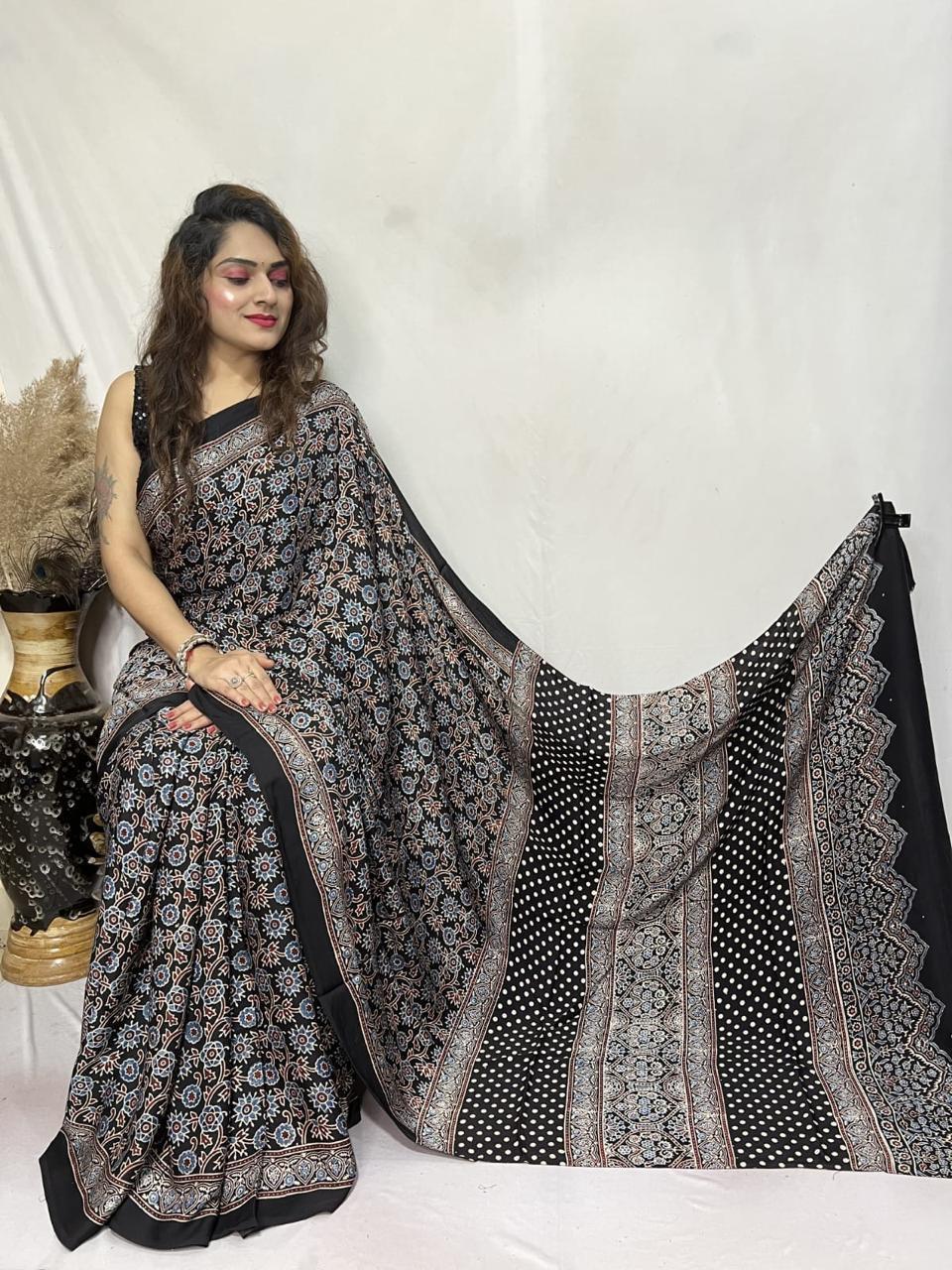 Anjana | Ajrakh Saree on Modal Silk