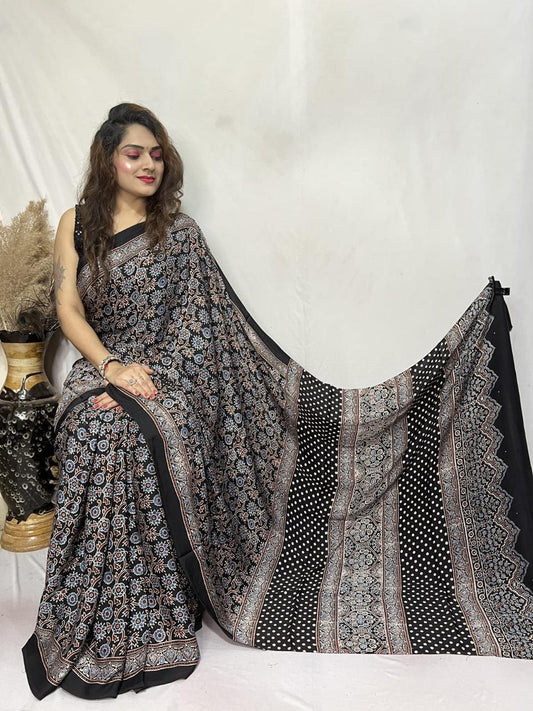 Anjana | Ajrakh Saree on Modal Silk