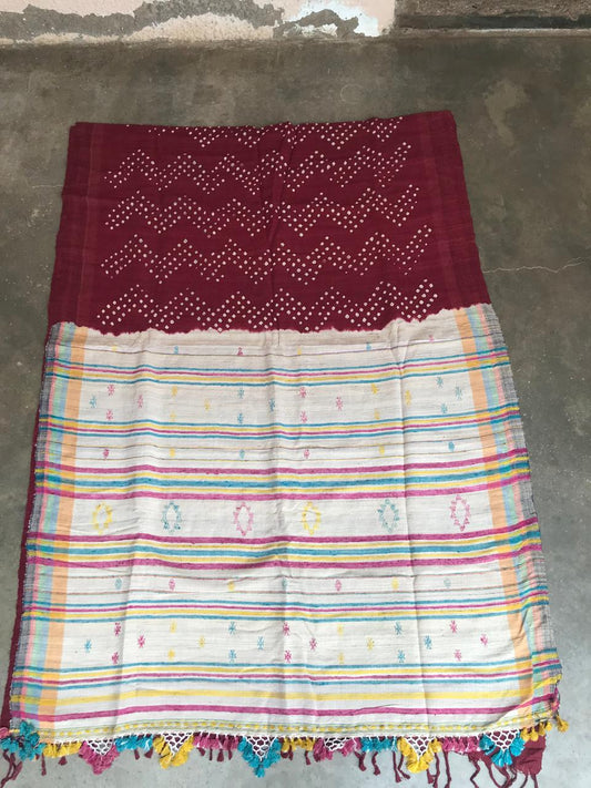 Aadi tri | pure tussar bhujodi with bandhni work