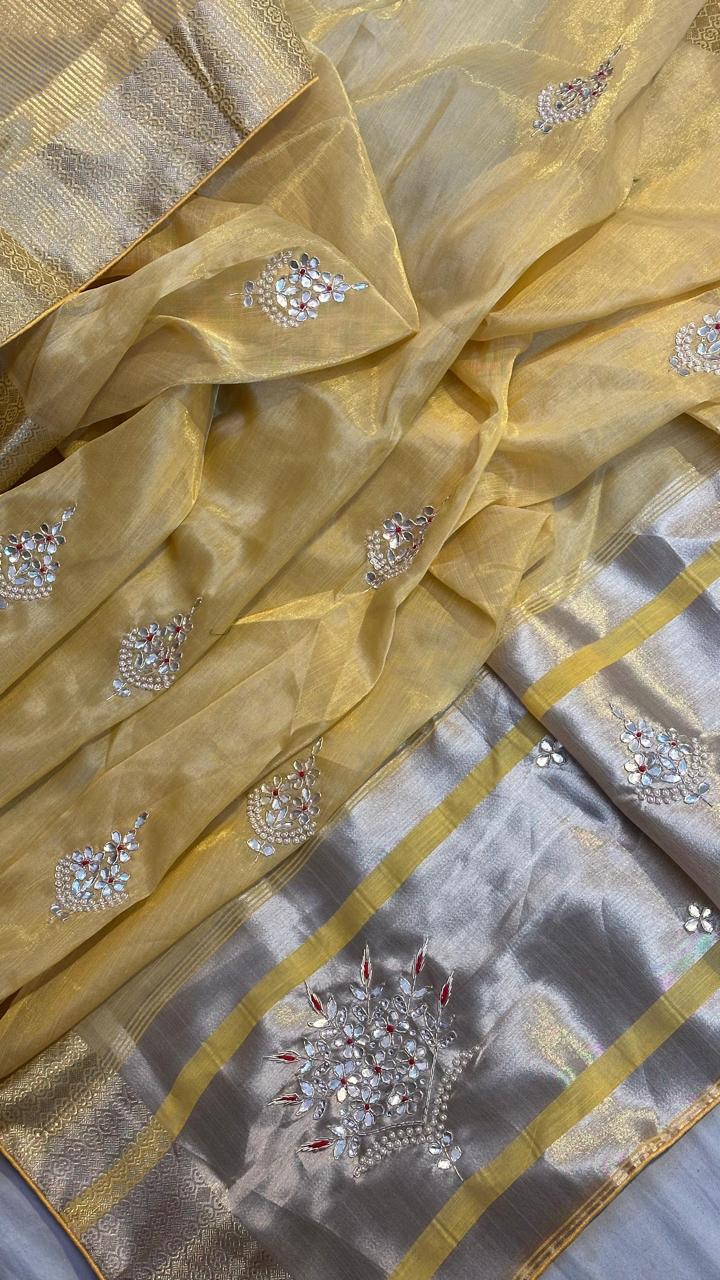 Aaralika | gota patti work on tissue saree