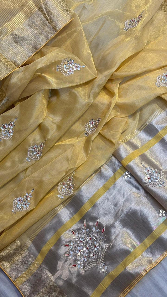 Aaralika | gota patti work on tissue saree