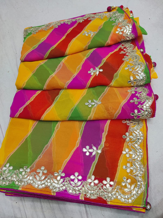 Bhanwar | lehariya chiffon saree with gota patti