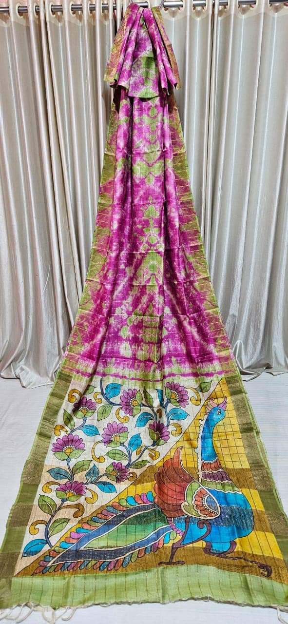 Xiti | Handpainted Kalamkari Pallu with Shibori Saree