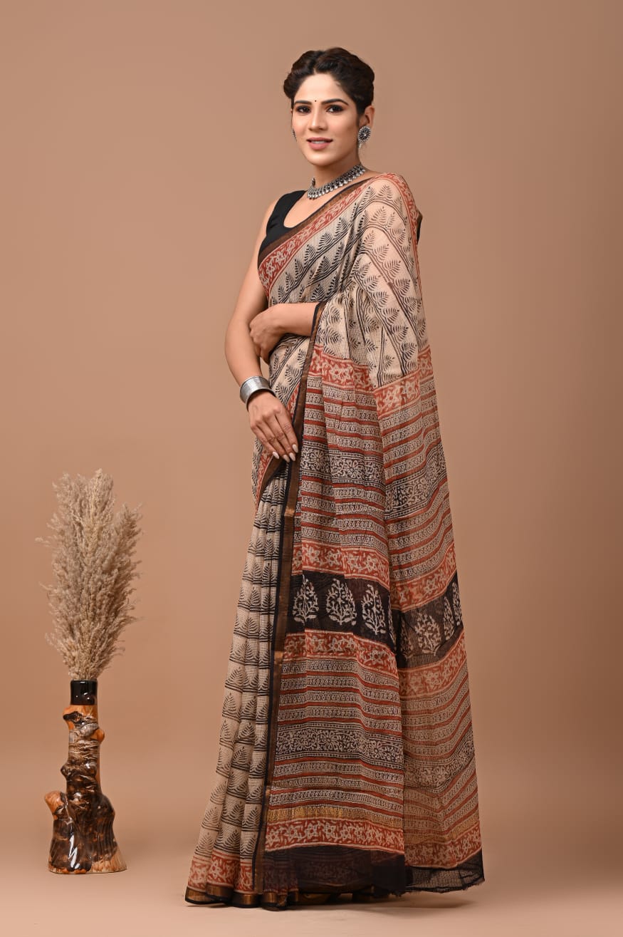 Meher | Kota Doriya Saree with Bagru Prints