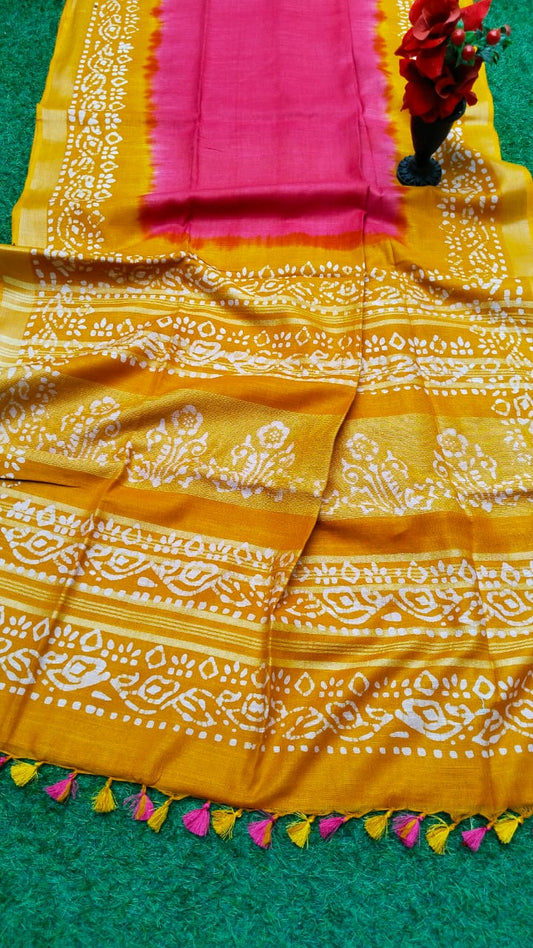 Pihu | Crafted Linen Batik Print Saree