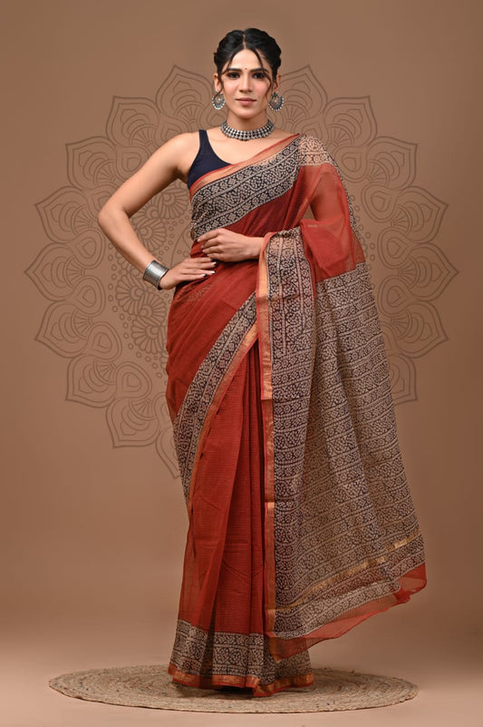 Meera | Kota Doriya Saree with Bagru Prints