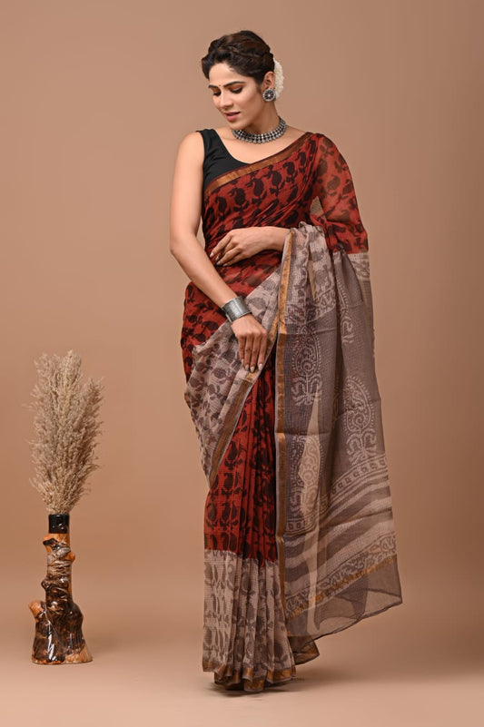 Meena | Kota Doriya Saree with Bagru Prints