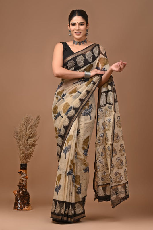 Mehreen | Kota Doriya Saree with Bagru Prints