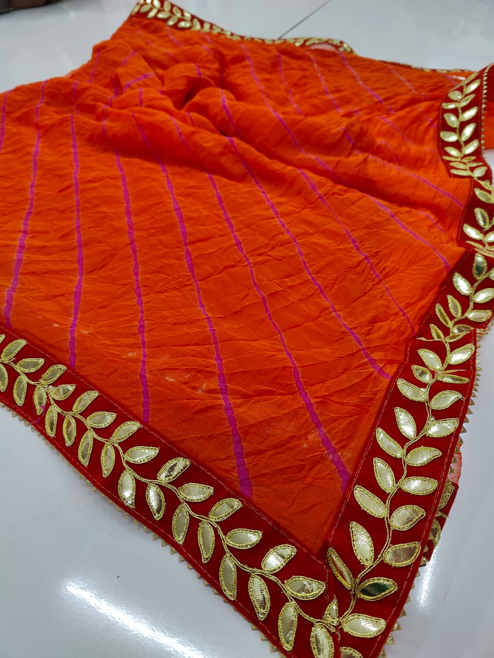 Ekta | Chiffon Lehriya Gotapatti Saree