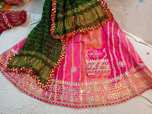 Ishita | Kota Doriya Stitched Lehenga with Heavy Gota Patti Work