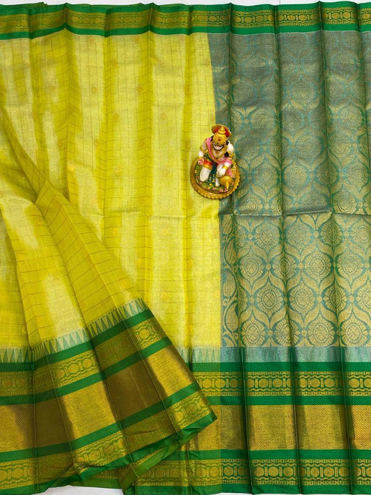 Amara | Mangalagiri Tissue Checks Butta With Gadwal Border Sarees In Yellow Color
