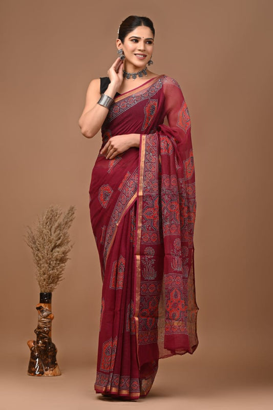 Mawra | Kota Doriya Saree with Bagru Prints