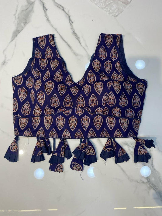 Kavya | Ajrakh Block Print Blouses With Tassels