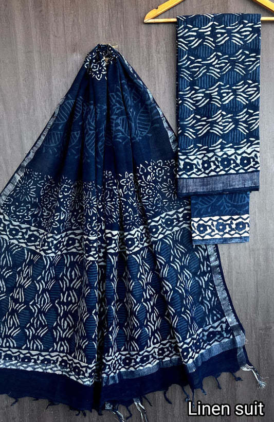 Eesha | Hand Block Printed Linen Suit Set with Linen Cotton Dupatta