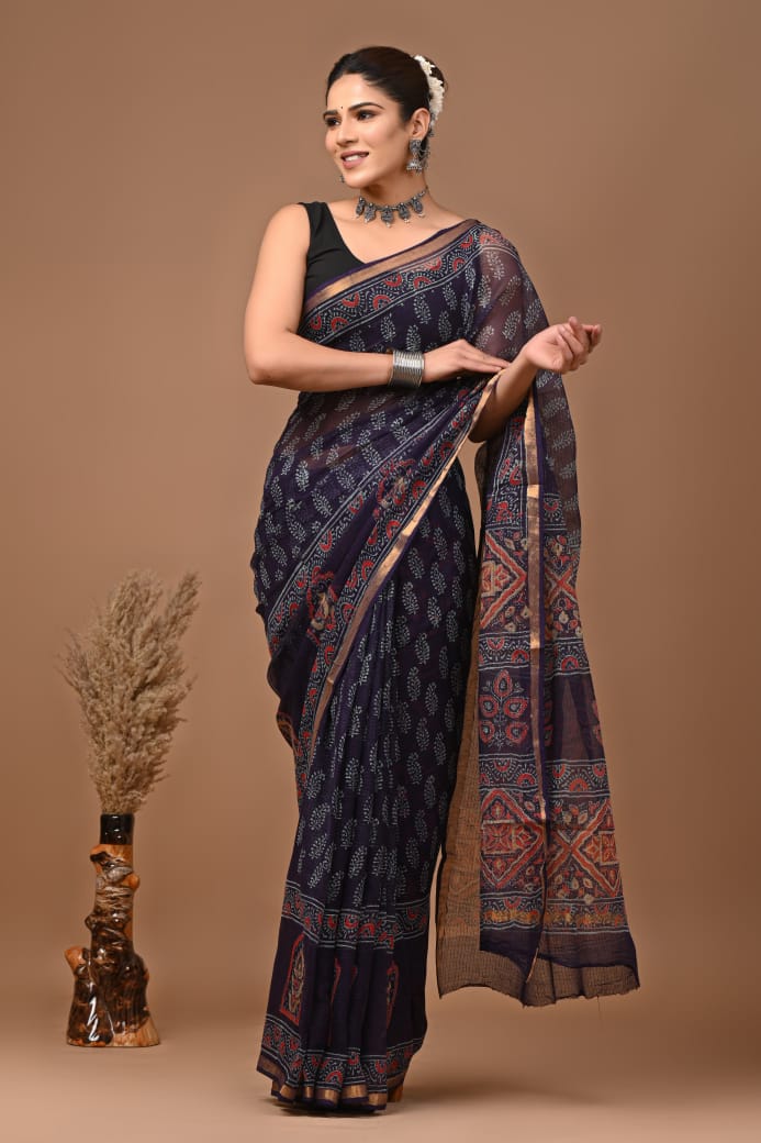 Manya | Kota Doriya Saree with Bagru Prints