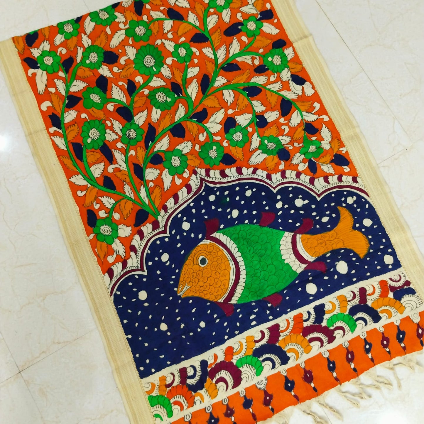 Rasha | Mangalagiri cotton pen kalamkari hand painted Duppattas