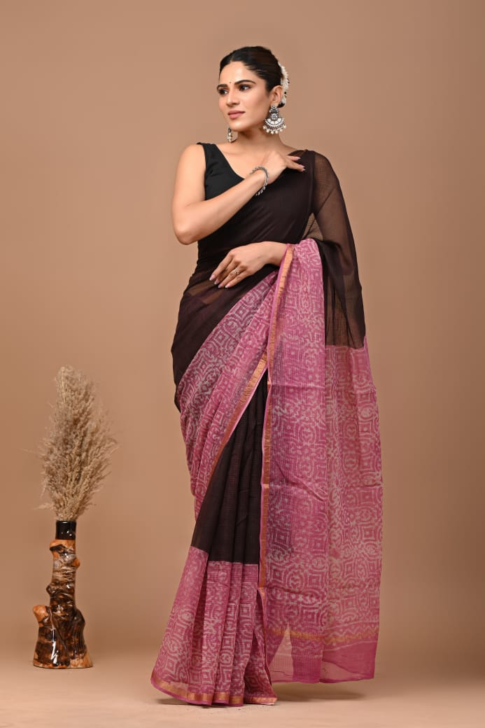 Manushi | Kota Doriya Saree with Bagru Prints