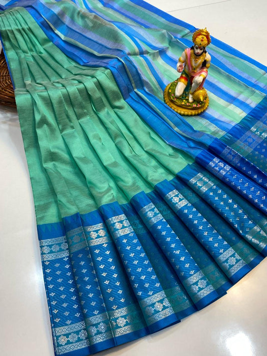 Kashish | MANGALAGIRI COTTON BY PATTU PLAIN BODY WITH BORDER BUTTA SAREES