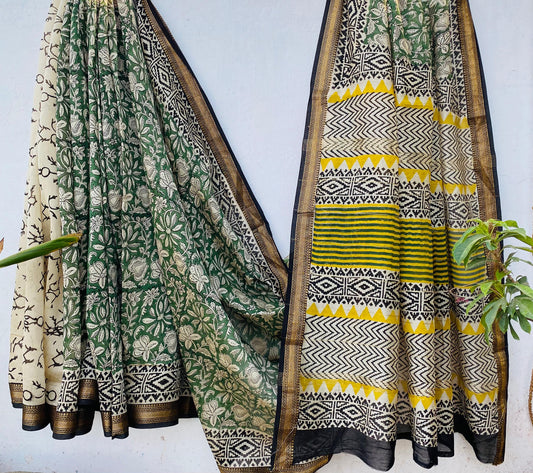 Asha | Block printed Maheshwari Silk Saree