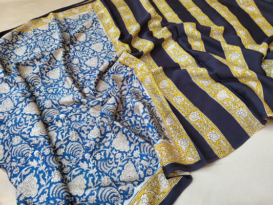 Charita | Blockprinted vanaspati ajrakh sarees