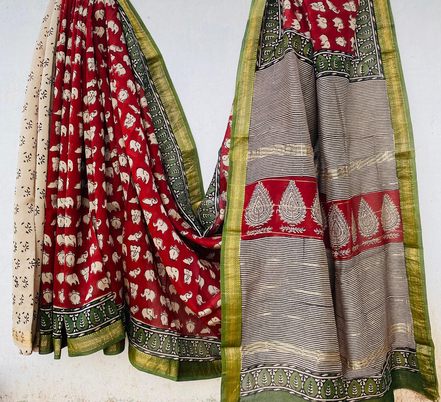 Bharathi | Block printed Maheshwari Silk Saree