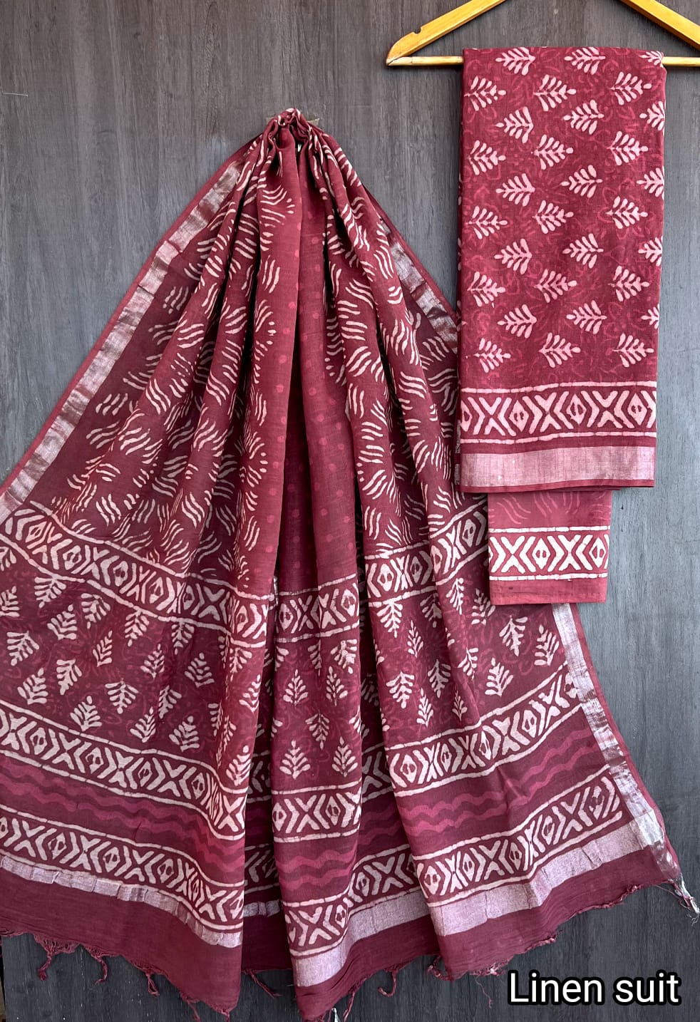 Geeta | Hand Block Printed Linen Suit Set with Linen Cotton Dupatta