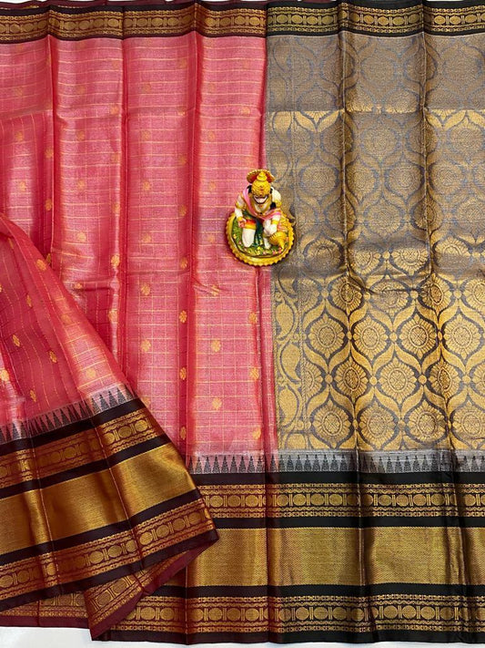 Aaradhya | Mangalagiri Tissue Checks Butta With Gadwal Border Sarees In Red Color