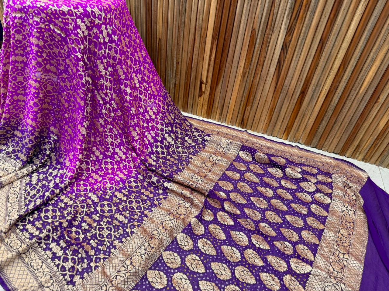 Lauren | Pure Banarasi Georgette Neem Zari Bandhej Sarees