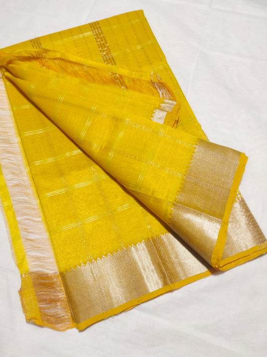 Niharika | Pure handloom Mangalagiri pattu by cotton jari chex sarees with running blouse