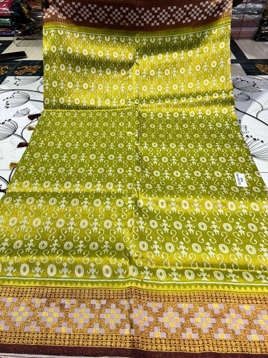 Lavanya | Tissue Pata Saree in greenyellow color