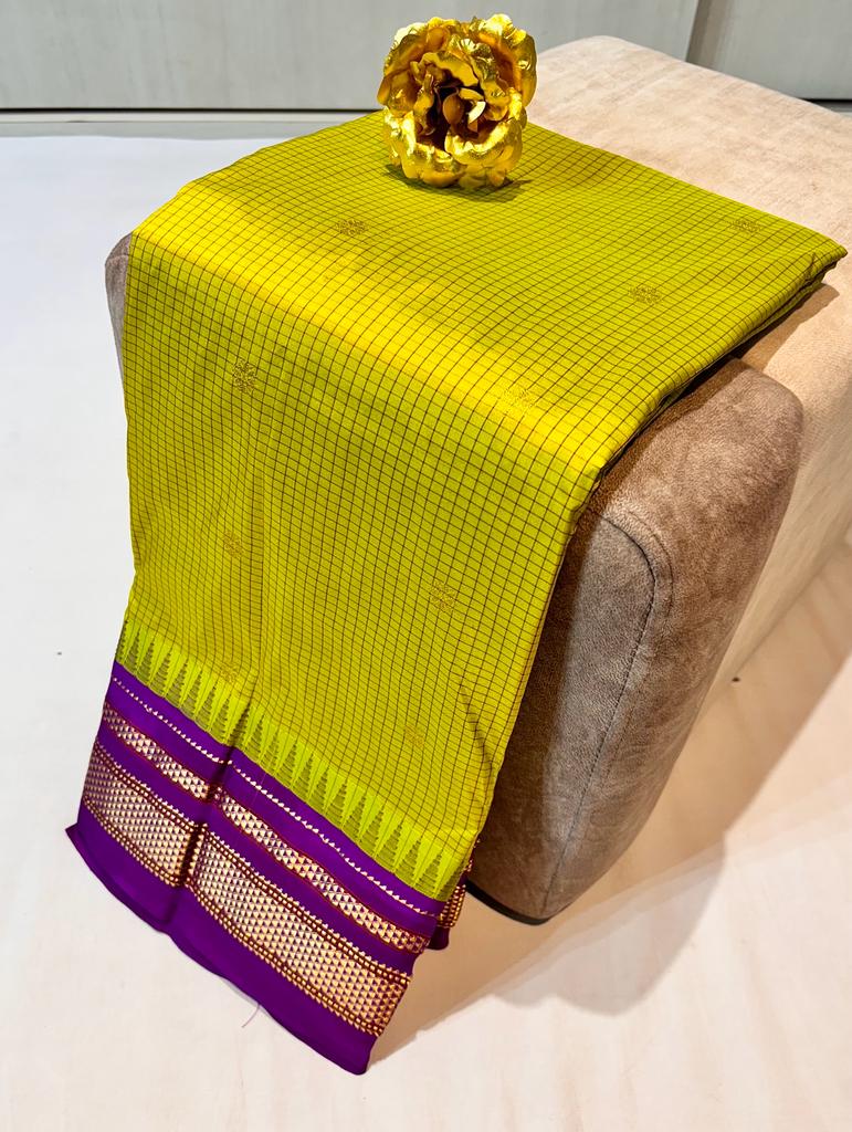 Divya | Irkal Pure Silk Saree in greenyellow  color