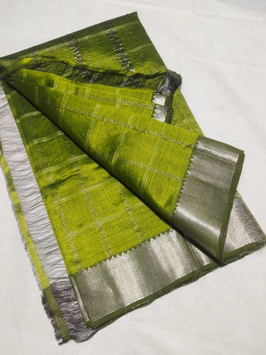 Nisha | Pure handloom Mangalagiri pattu by cotton jari chex sarees with running blouse