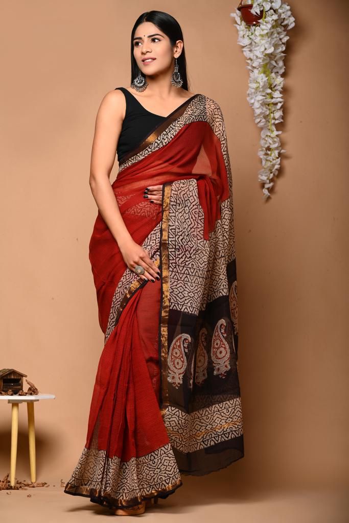 Manini | Kota Doriya Saree with Bagru Prints