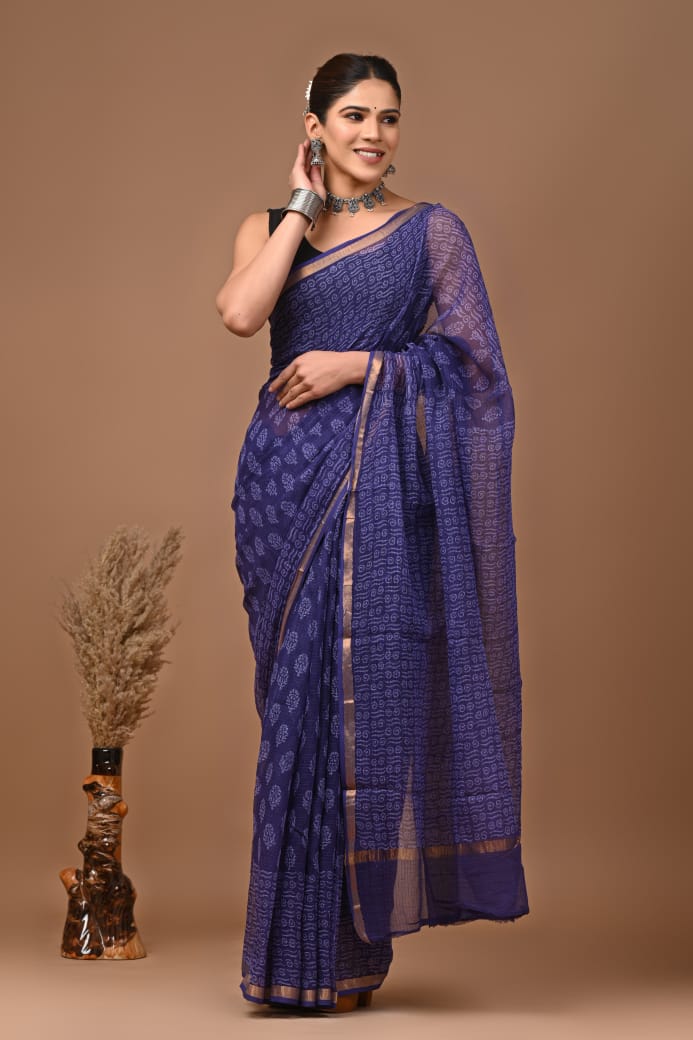 Mandira | Kota Doriya Saree with Bagru Prints