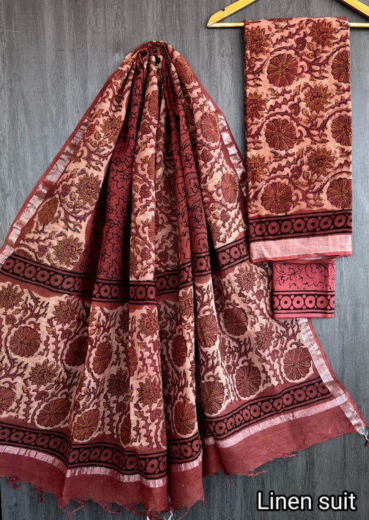 Durga | Hand Block Printed Linen Suit Set with Linen Cotton Dupatta