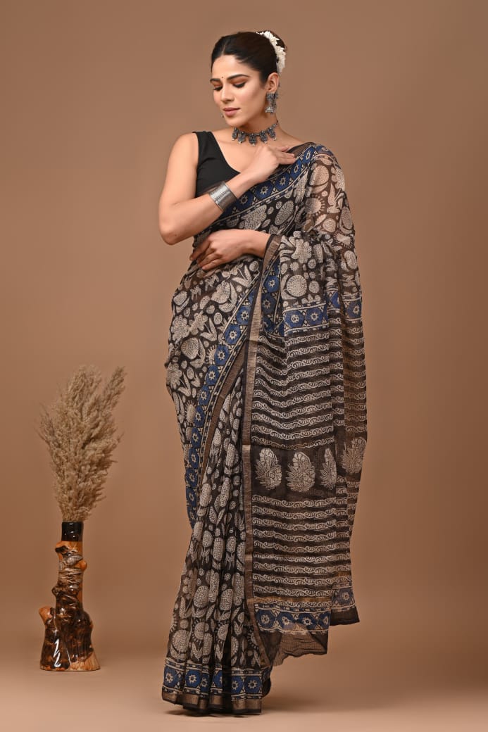 Mandana| Kota Doriya Saree with Bagru Prints