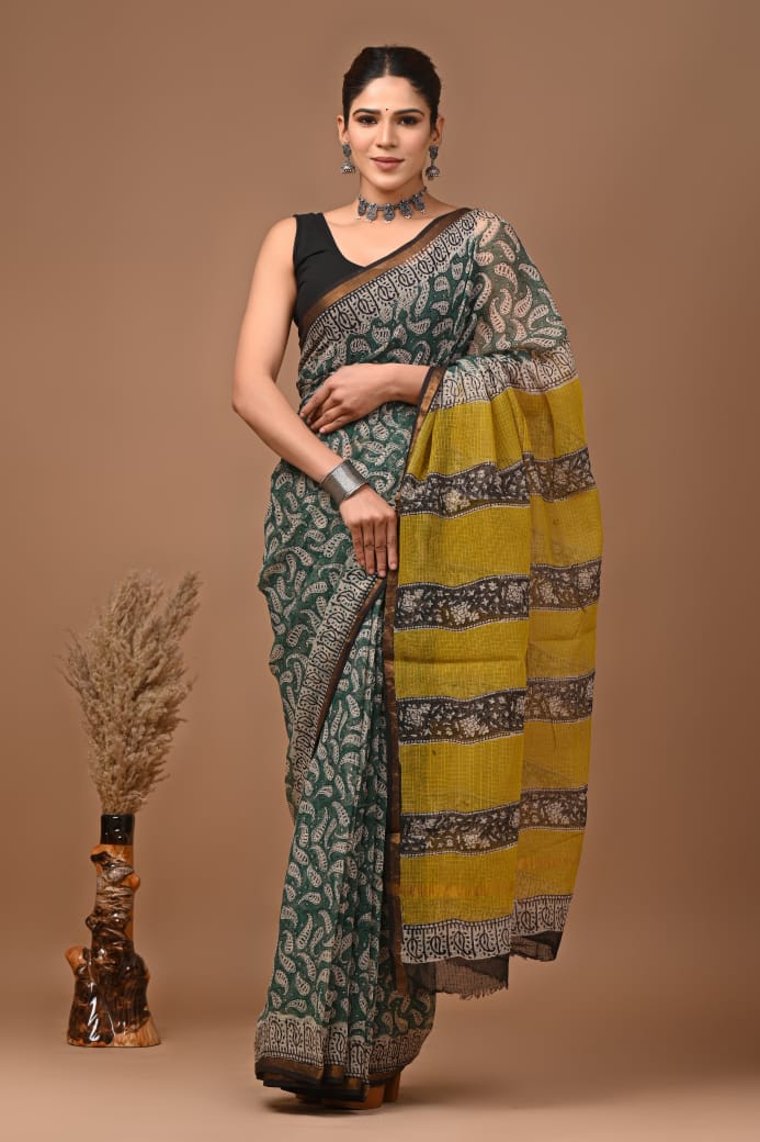 Manasvi | Kota Doriya Saree with Bagru Prints