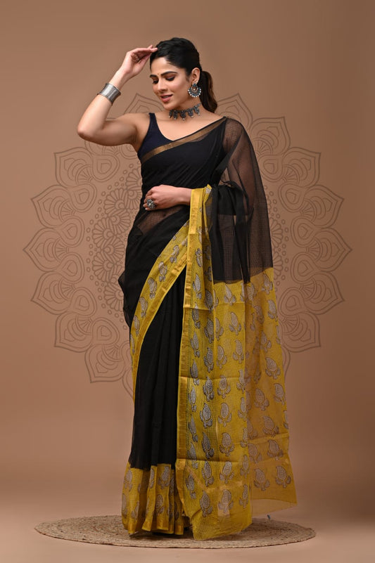 Mansi | Kota Doriya Saree with Bagru Prints