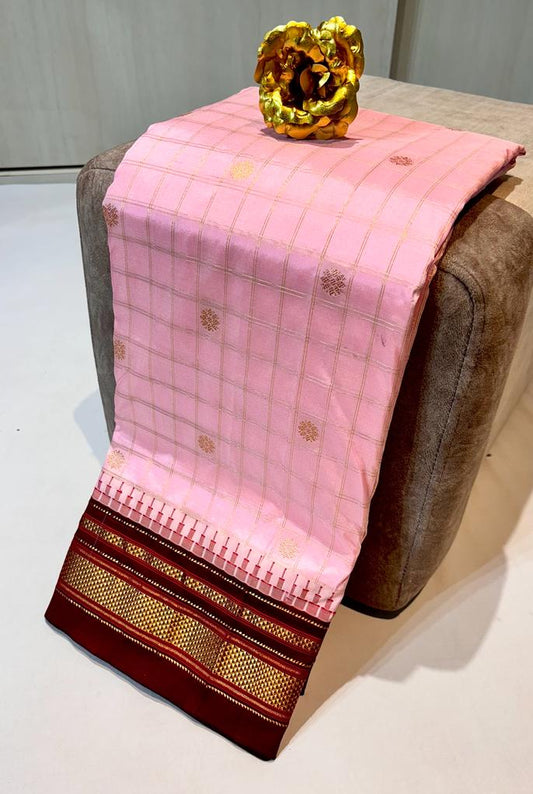 Aashvi | Irkal Pure Silk Saree in Light pink color