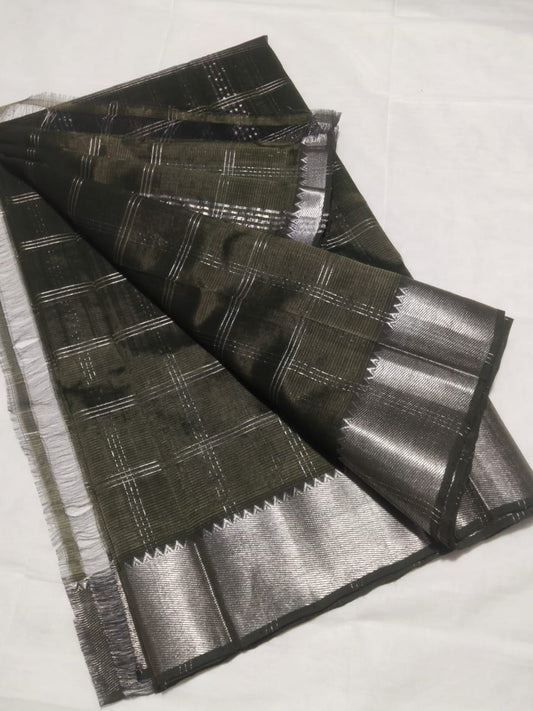 Nidhi | Pure handloom Mangalagiri pattu by cotton jari chex sarees with running blouse