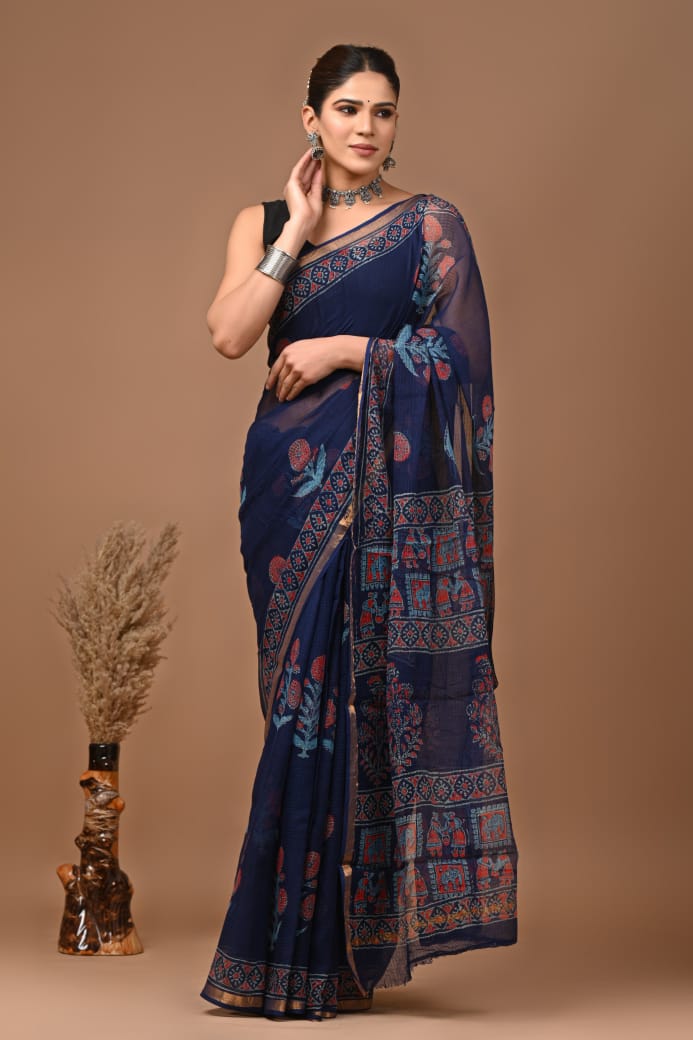 Mamta | Kota Doriya Saree with Bagru Prints