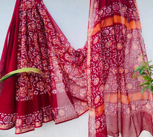 Malvi | Kota Doriya Saree with Bagru Prints