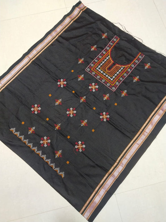 Ranchi | Kasuti Pattern on khun Fabric in Black Color