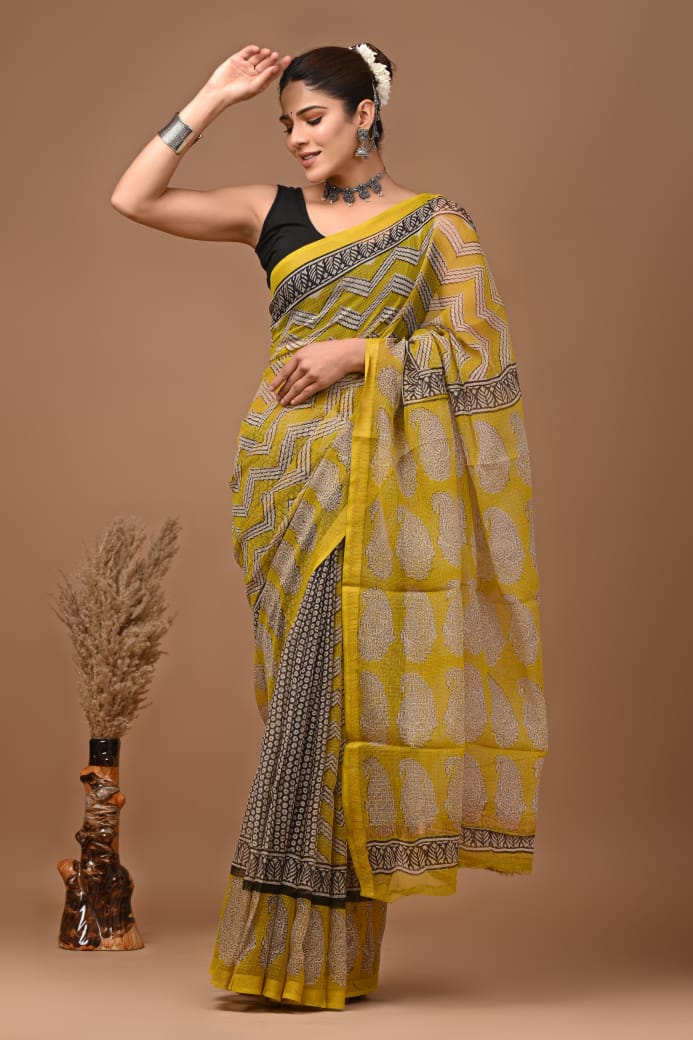 Malaika | Kota Doriya Saree with Bagru Prints