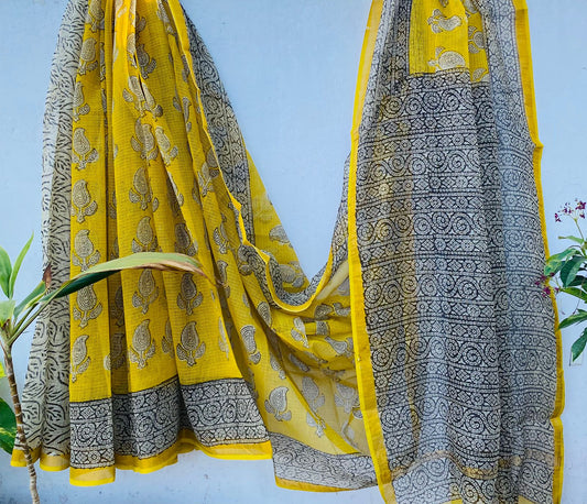 Malavika | Kota Doriya Saree with Bagru Prints